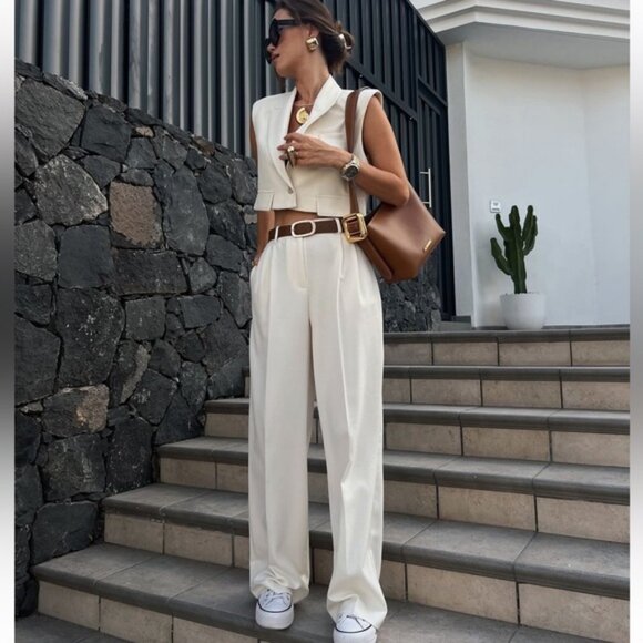 ZARA WIDE LEG PANTS WITH DARTS - Picture 2 of 7